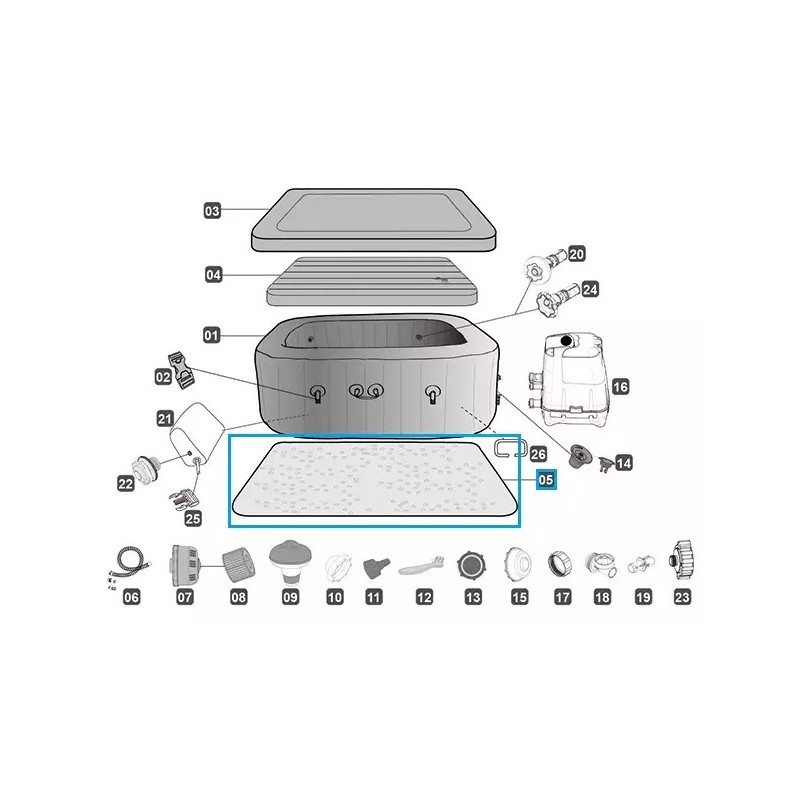 Tapis de sol 205x205cm pour Lay-Z Spa Bestway carré