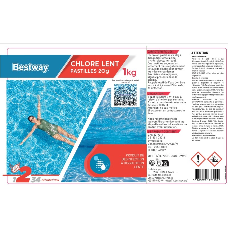 Chlore Lent- Pastilles 20G Boite De 1 Kg Chlore Lent- Pastilles 20G Boite De 1 Kg