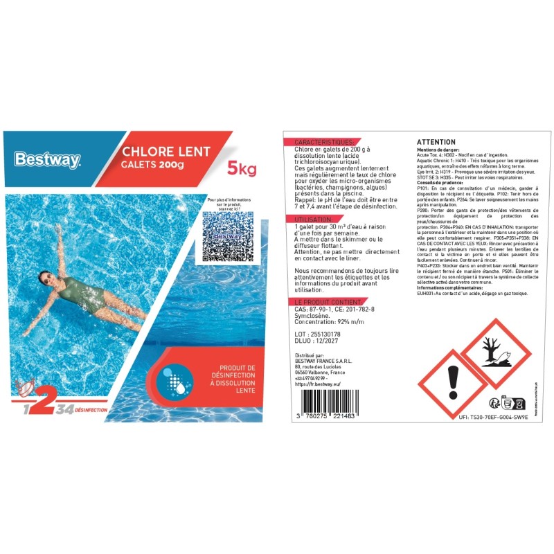 Chlore Lent- Galets 200G Seau De 5 Kg Chlore Lent- Galets 200G Seau De 5 Kg