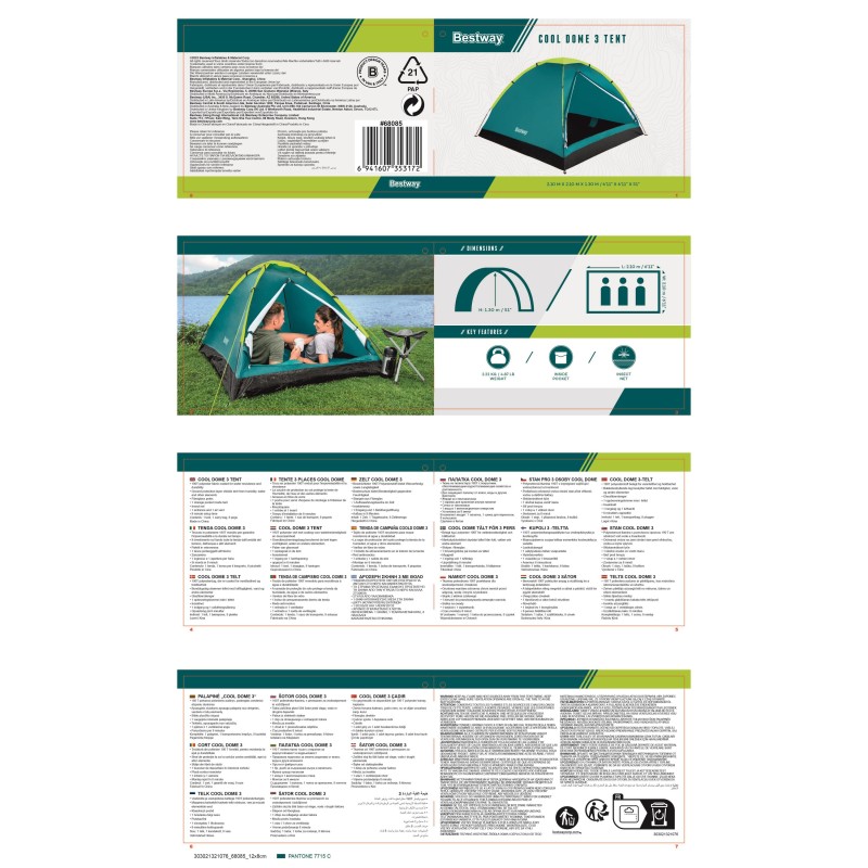 Bestway Tente de camping 3 personnes Cool Dome 3
