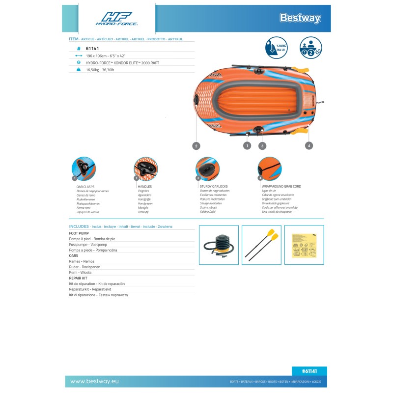Bateau gonflable Kondor Elite 2000 raft set 196 x 106 cm