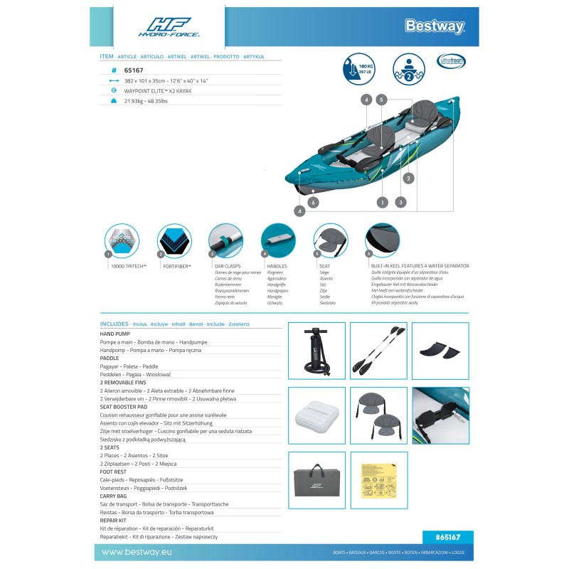 Kayak gonflable 2 places Waypoint Elite X2 382 cm Kayak gonflable 2 places Waypoint Elite X2 382 cm