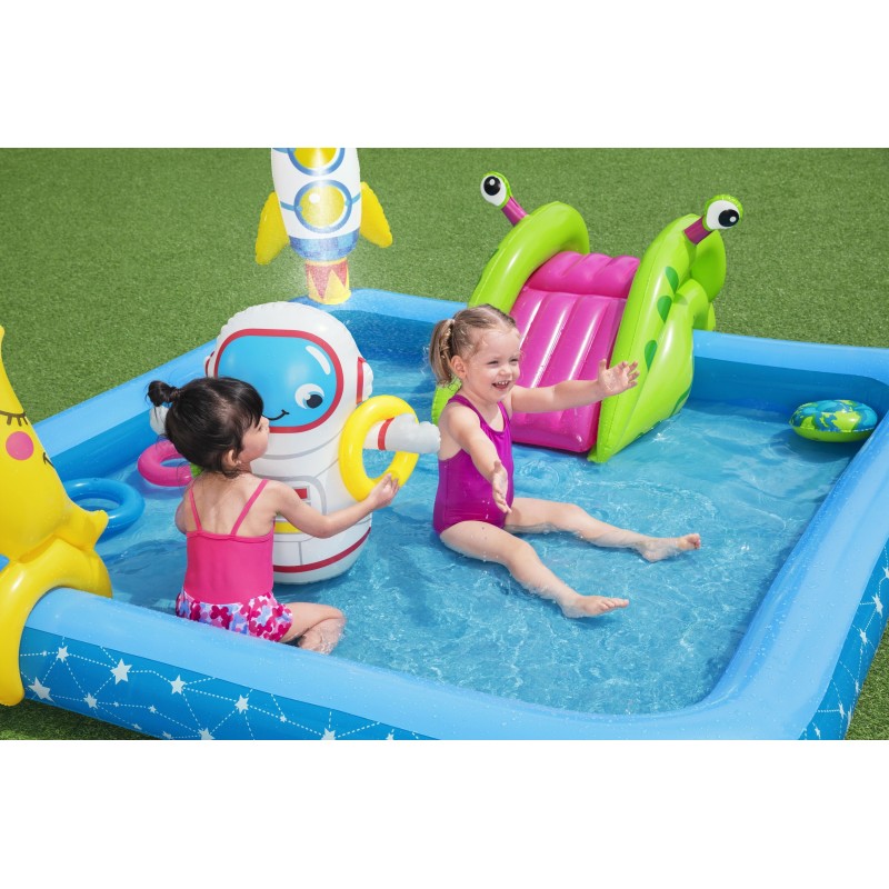 Aire de jeux Little Astronaut™, 228 x 206 x 84 cm, toboggan, punching-ball, jeux d'anneaux, 2 frisbee