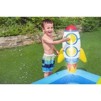 Aire de jeux Little Astronaut™, 228 x 206 x 84 cm, toboggan, punching-ball, jeux d'anneaux, 2 frisbee