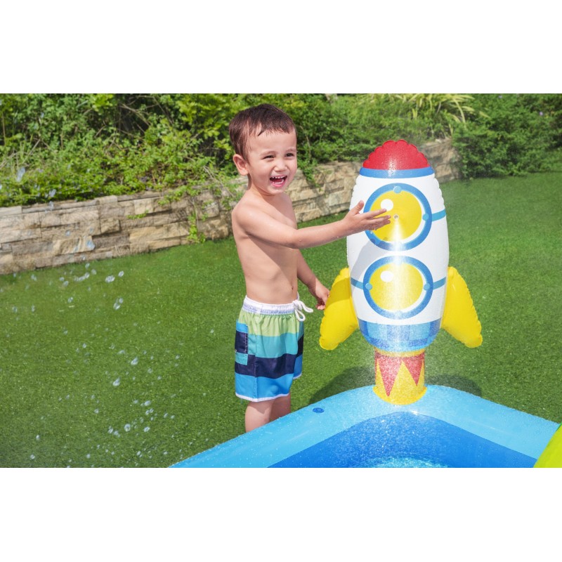 Aire de jeux Little Astronaut™, 228 x 206 x 84 cm, toboggan, punching-ball, jeux d'anneaux, 2 frisbee