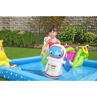 Aire de jeux Little Astronaut™, 228 x 206 x 84 cm, toboggan, punching-ball, jeux d'anneaux, 2 frisbee