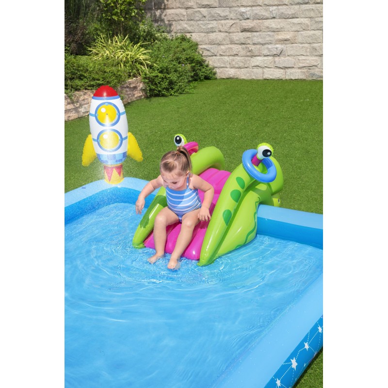 Aire de jeux Little Astronaut™, 228 x 206 x 84 cm, toboggan, punching-ball, jeux d'anneaux, 2 frisbee