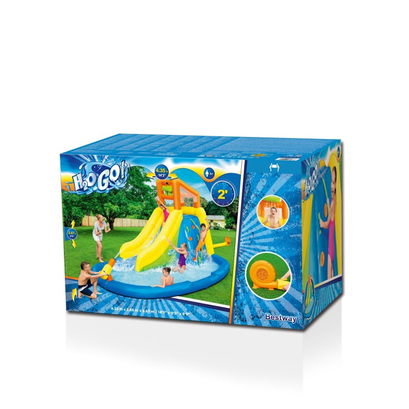 Aire de jeux gonflable avec toboggan, pataugeoire et canon à eau Mont Splashmore H2OGo!™ 435 x 286 x 267 cm