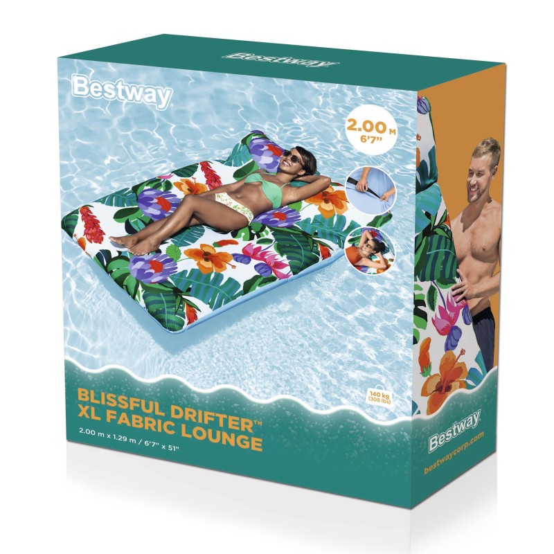 Matelas de piscine gonflable avec revêtement tissu décor floral