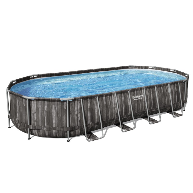 Piscine hors sol ovale Power Steel 732 x 366 x 122 cm décor bois
