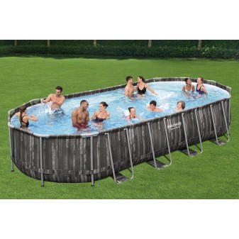Piscine hors sol ovale Power Steel 732 x 366 x 122 cm décor bois