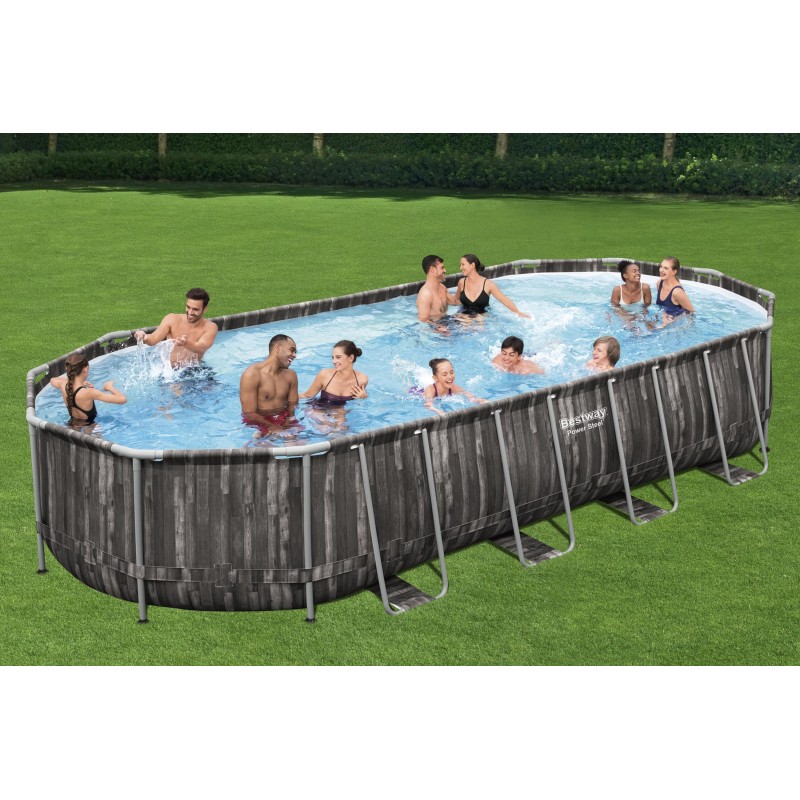 Piscine hors sol ovale Power Steel 732 x 366 x 122 cm décor bois