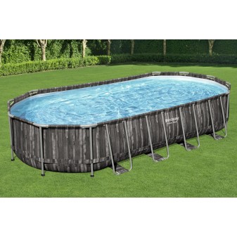 Piscine hors sol ovale Power Steel 732 x 366 x 122 cm décor bois
