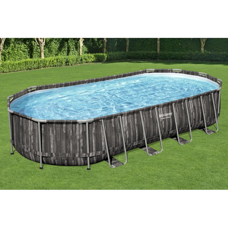 Piscine hors sol ovale Power Steel 732 x 366 x 122 cm décor bois