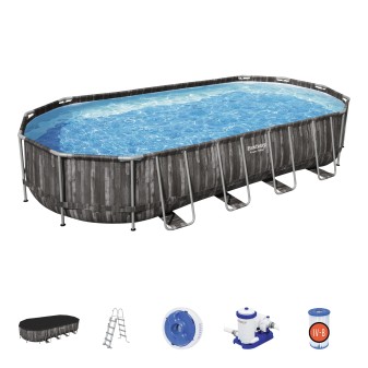 Piscine hors sol ovale Power Steel 732 x 366 x 122 cm décor bois