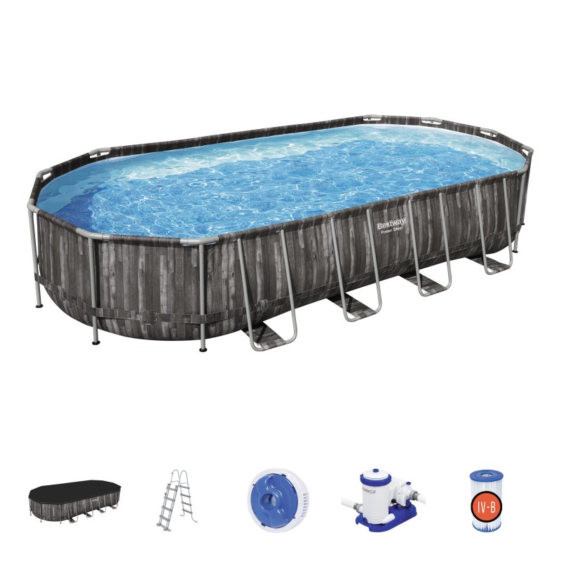 Piscine hors sol ovale Power Steel 732 x 366 x 122 cm décor bois