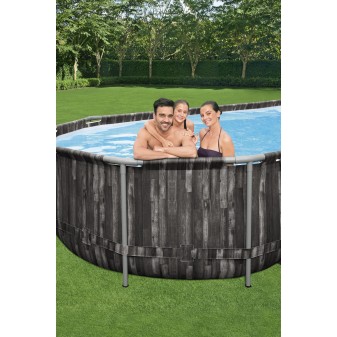 Piscine hors sol ovale Power Steel 732 x 366 x 122 cm décor bois