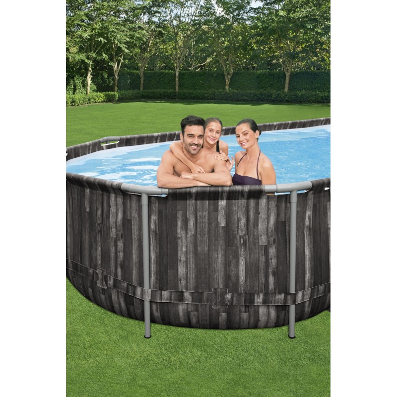 Piscine hors sol ovale Power Steel 732 x 366 x 122 cm décor bois