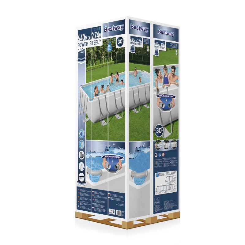 Piscine hors sol rectangle Power Steel 640 x 274 x 132 cm gris clair