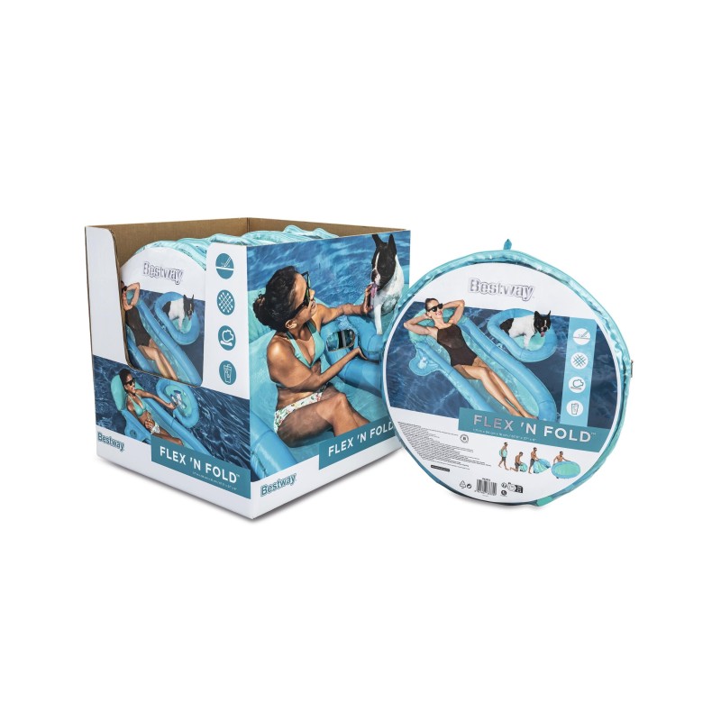 Matelas Flex'N'Fold™ 171 x 94 x 16 cm, 1 adulte + 1 animal, 130 + 10 kg, porte gobelet, coussin intégré, fond maille