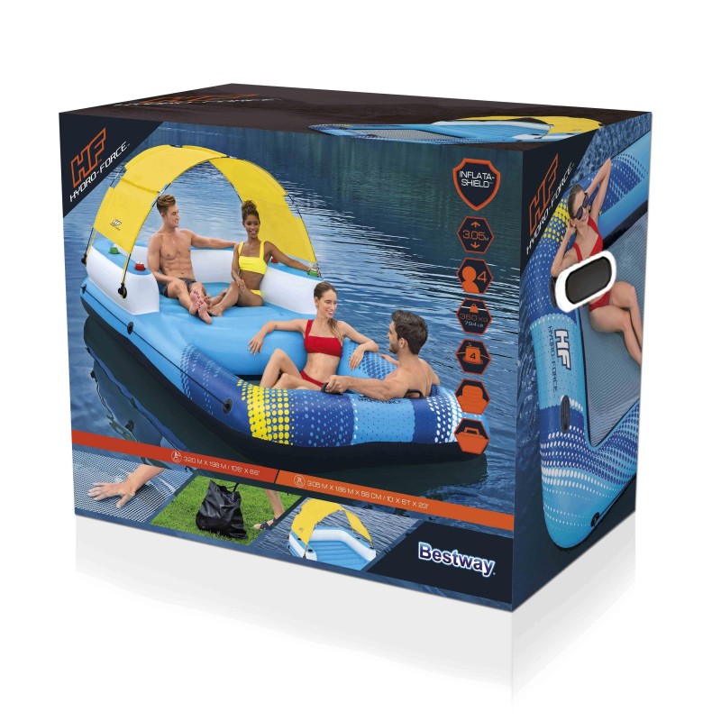 Ile géante Summer Oasis™ 3,05 x 1,86 x 58 cm, 4 adultes (360kg), Inflata-Shield™, 4 porte-gobelets, fond maille filet