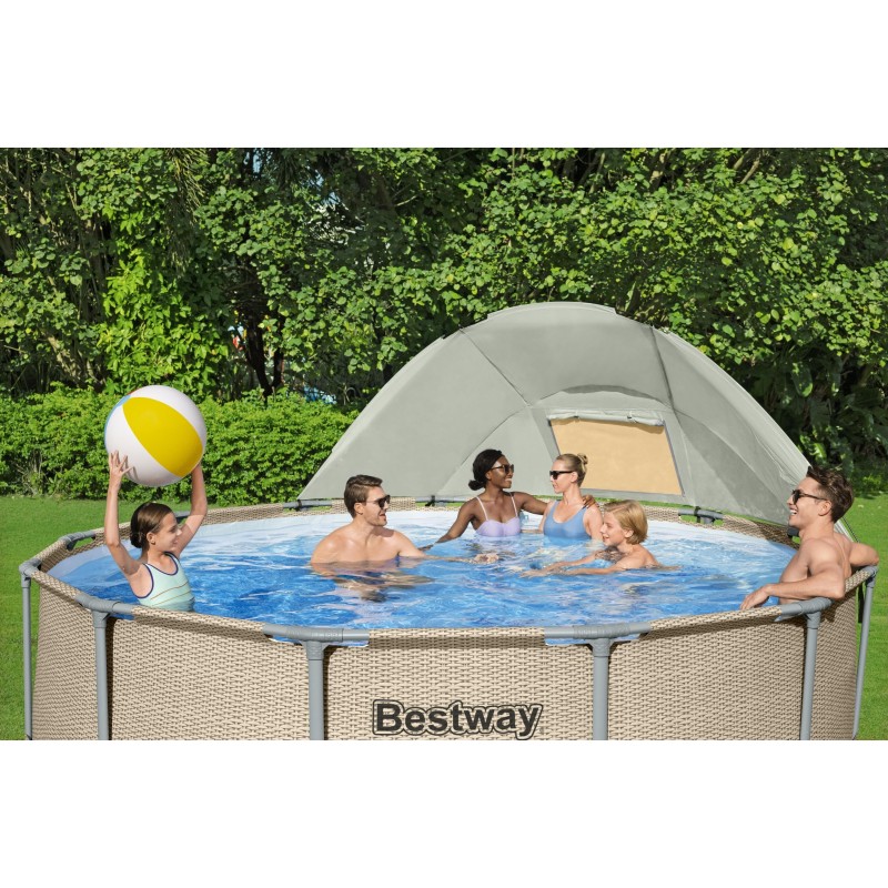 Piscine hors sol ronde Power Steel avec auvent 396x107cm rotin beige