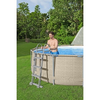 Piscine hors sol ronde Power Steel avec auvent 396x107cm rotin beige