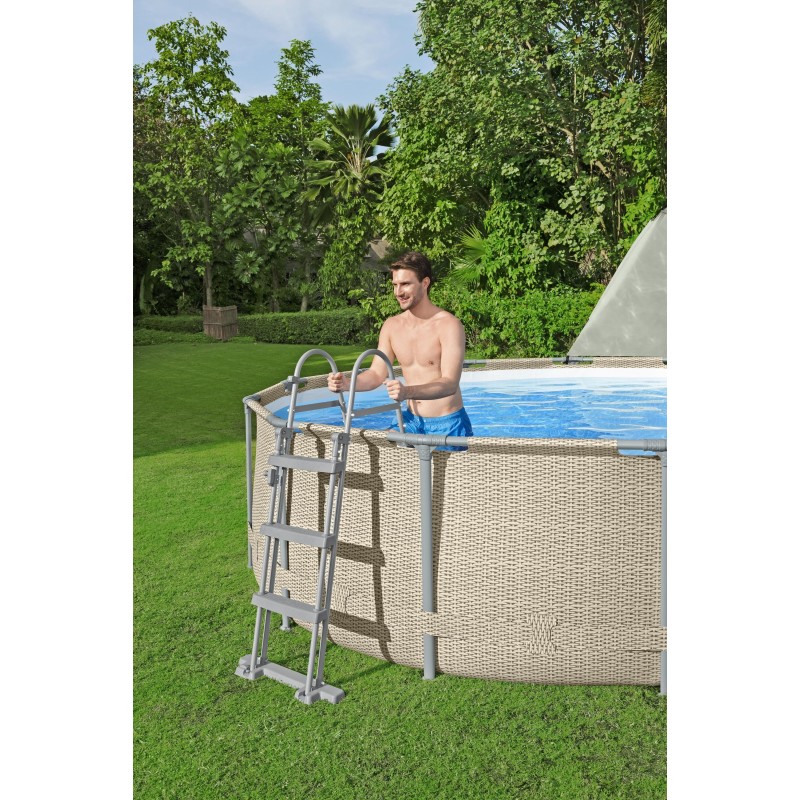 Piscine hors sol ronde Power Steel avec auvent 396x107cm rotin beige