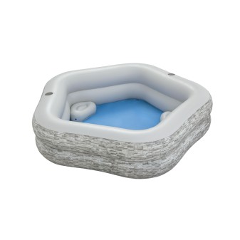 Piscine familiale gonflable décor pierre TruPrint™ 2,13 m x 2,06 m x 53 cm avec sièges
