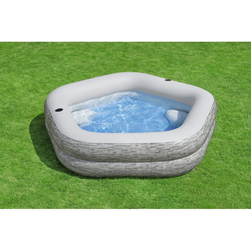 Piscine familiale gonflable décor pierre TruPrint™ 2,13 m x 2,06 m x 53 cm avec sièges