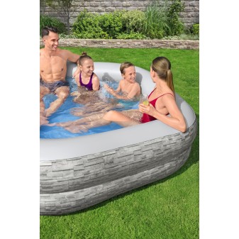 Piscine familiale gonflable décor pierre TruPrint™ 2,13 m x 2,06 m x 53 cm avec sièges Piscine familiale gonflable décor pierre TruPrint™ 2,13 m x 2,06 m x 53 cm avec sièges