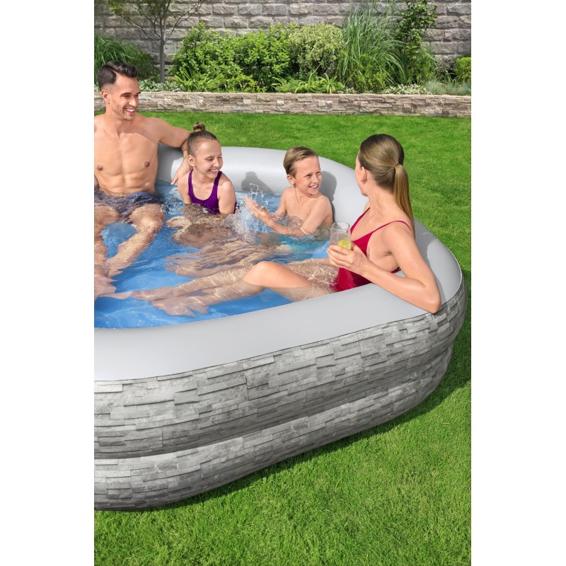 Piscine familiale gonflable décor pierre TruPrint™ 2,13 m x 2,06 m x 53 cm avec sièges Piscine familiale gonflable décor pierre TruPrint™ 2,13 m x 2,06 m x 53 cm avec sièges