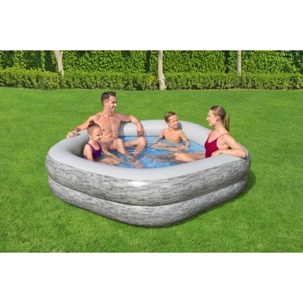 Piscine familiale gonflable décor pierre TruPrint™ 2,13 m x 2,06 m x 53 cm avec sièges Piscine familiale gonflable décor pierre TruPrint™ 2,13 m x 2,06 m x 53 cm avec sièges