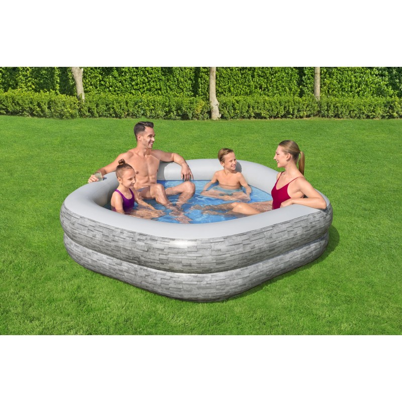Piscine familiale gonflable décor pierre TruPrint™ 2,13 m x 2,06 m x 53 cm avec sièges
