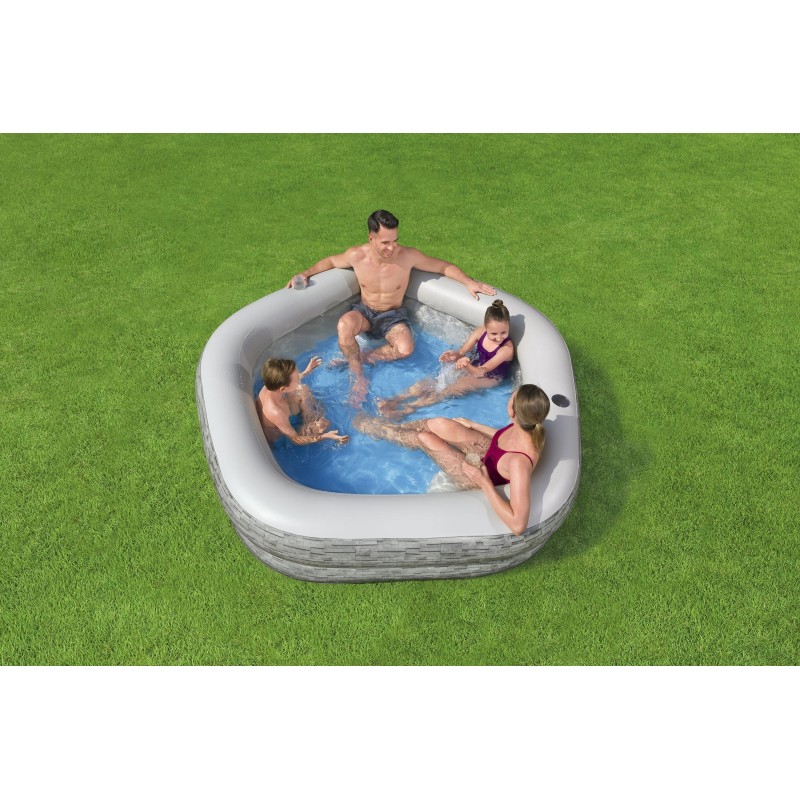 Piscine familiale gonflable décor pierre TruPrint™ 2,13 m x 2,06 m x 53 cm avec sièges