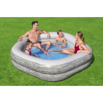 Piscine familiale gonflable décor pierre TruPrint™ 2,13 m x 2,06 m x 53 cm avec sièges Piscine familiale gonflable décor pierre TruPrint™ 2,13 m x 2,06 m x 53 cm avec sièges