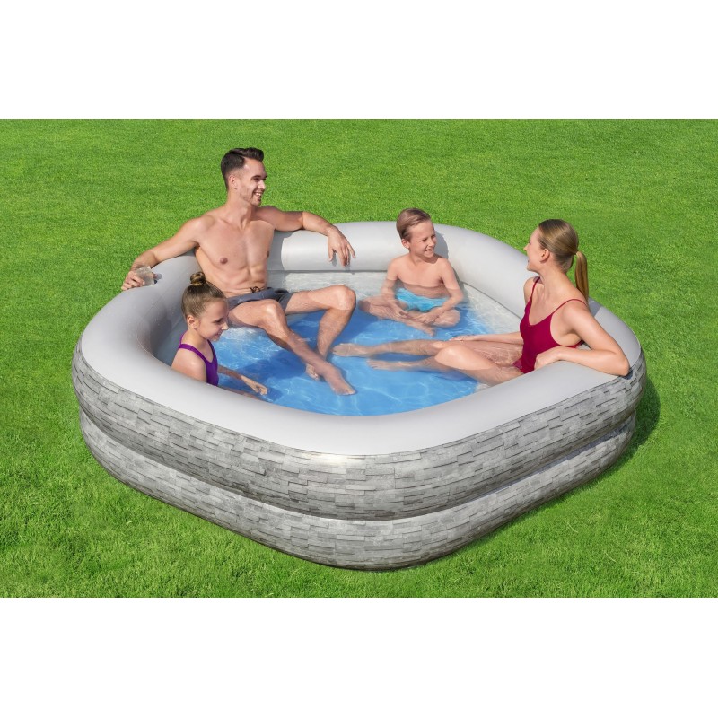 Piscine familiale gonflable décor pierre TruPrint™ 2,13 m x 2,06 m x 53 cm avec sièges