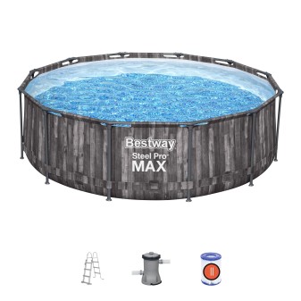 Piscine hors sol ronde Steel Pro Max 366 x 100 cm décor bois