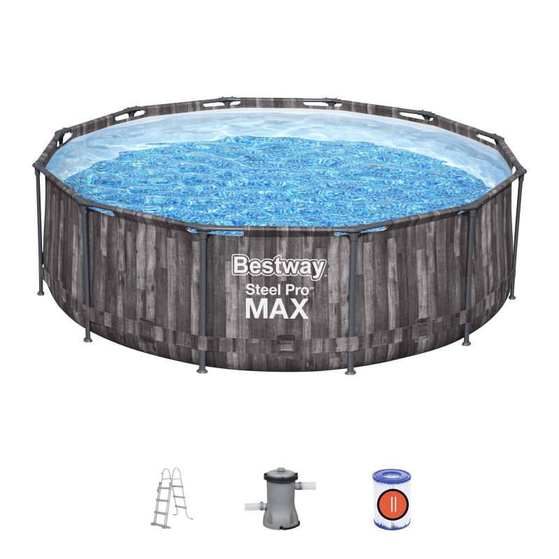 Piscine hors sol ronde Steel Pro Max 366 x 100 cm décor bois