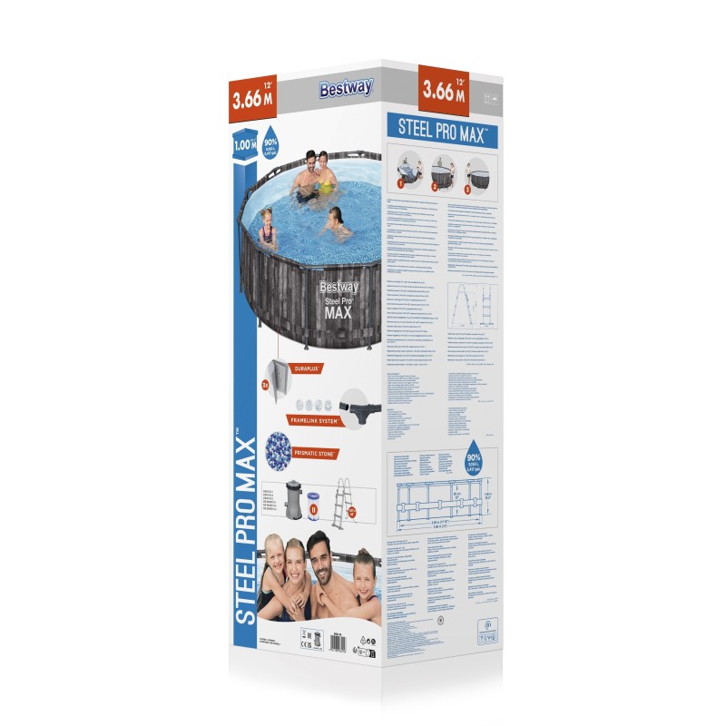 Piscine hors sol ronde Steel Pro Max 366 x 100 cm décor bois