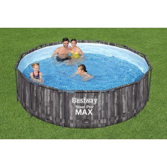 Piscine hors sol - Ronde - Steel Pro Max - Décor bois - 366 x 100 cm