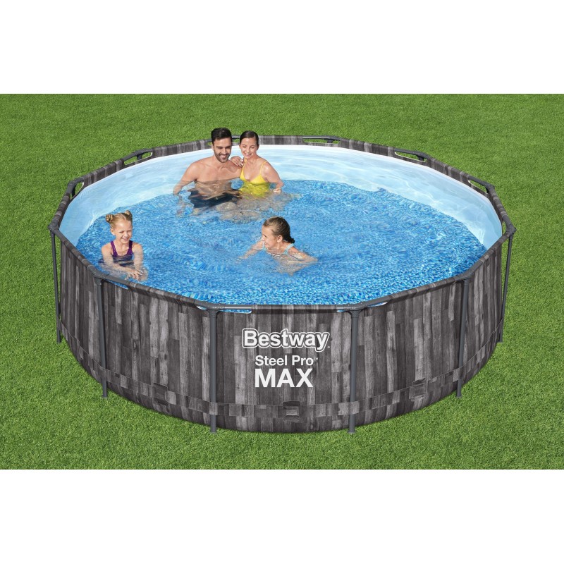 Piscine hors sol ronde Steel Pro Max 366 x 100 cm décor bois
