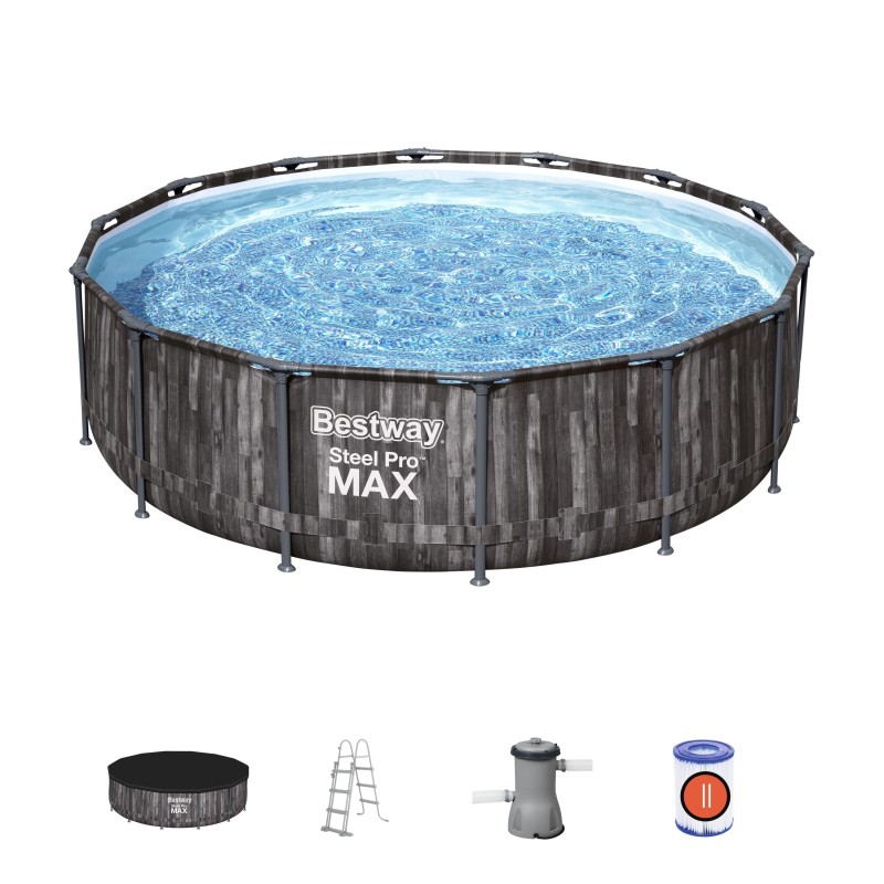 Piscine hors sol ronde Steel Pro Max 427 x 107 cm décor bois