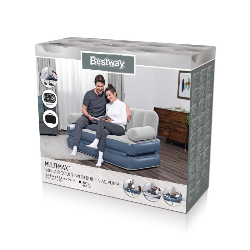 Canapé gonflable convertible 188x152x64 cm pompe électrique intégrée