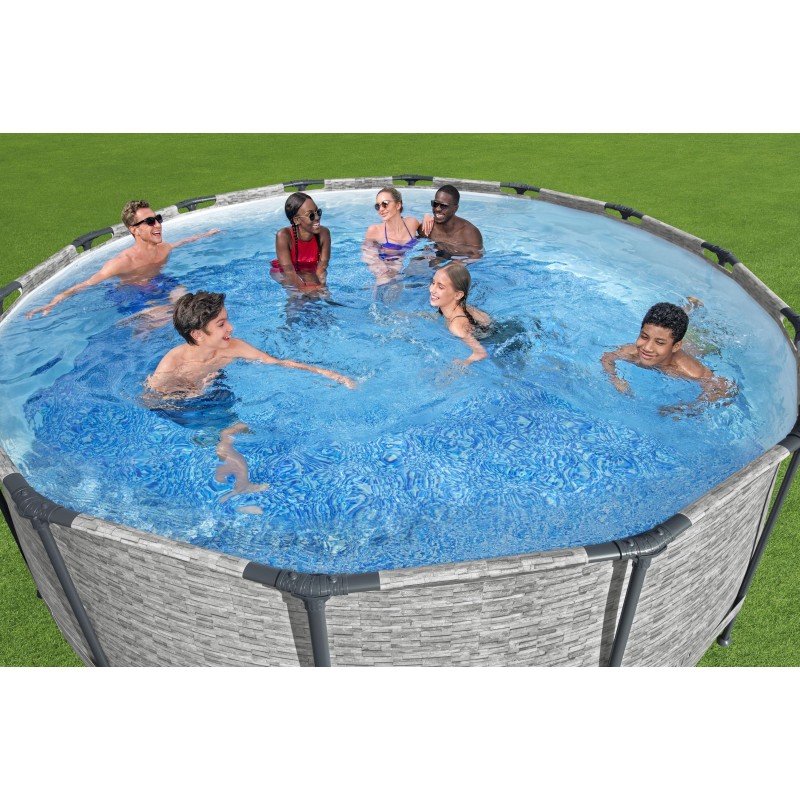 Piscine hors sol ronde Steel Pro Max 427 x 122 cm décor pierres Piscine hors sol ronde Steel Pro Max 427 x 122 cm décor pierres