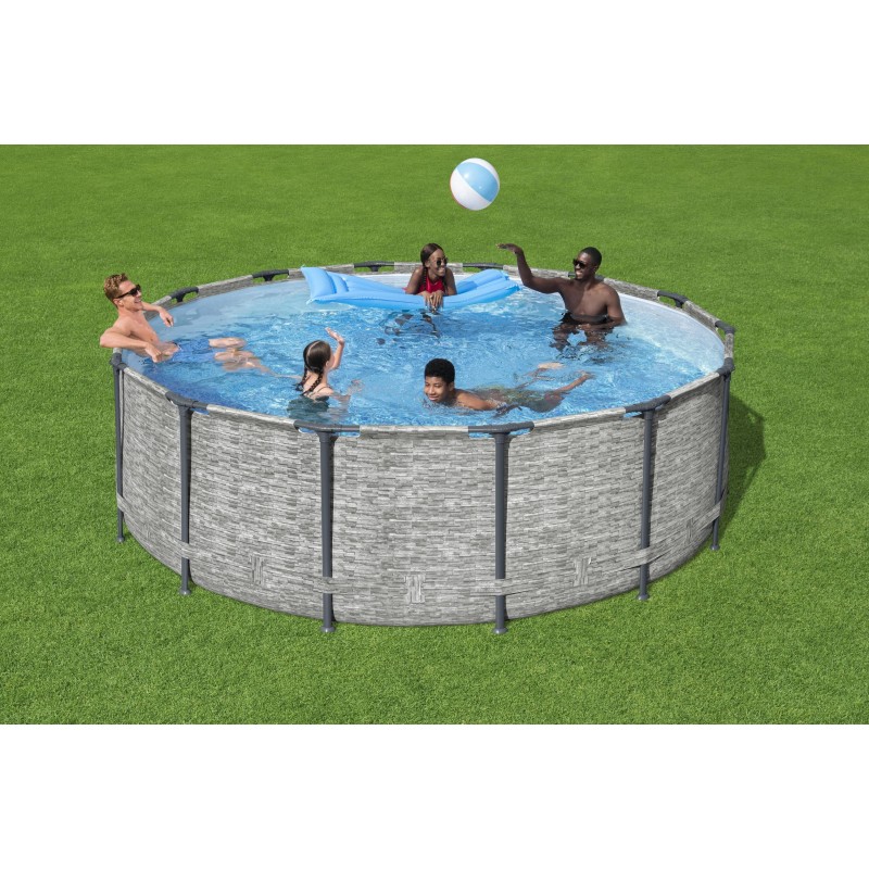 Piscine hors sol ronde Steel Pro Max 427 x 122 cm décor pierres Piscine hors sol ronde Steel Pro Max 427 x 122 cm décor pierres