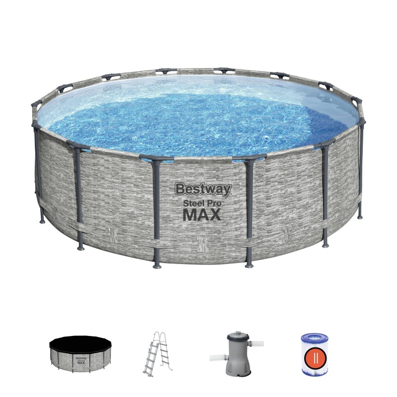 Piscine hors sol ronde Steel Pro Max 427 x 122 cm décor pierres Piscine hors sol ronde Steel Pro Max 427 x 122 cm décor pierres
