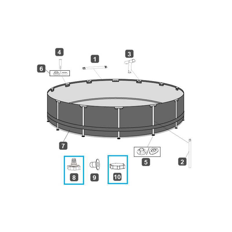 Kit bouchon de vidange et adaptateur pour tuyau (bleu) pour piscines Steel Pro, Steel Pro MAX et Fast Set Bestway