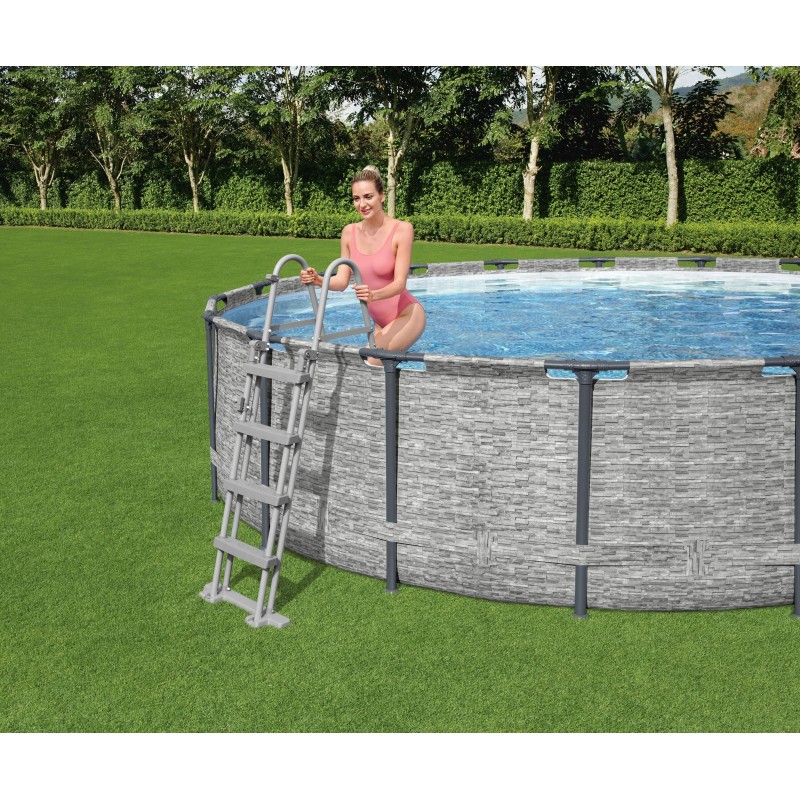 Piscine hors sol ronde Steel Pro Max 427 x 122 cm décor pierres Piscine hors sol ronde Steel Pro Max 427 x 122 cm décor pierres