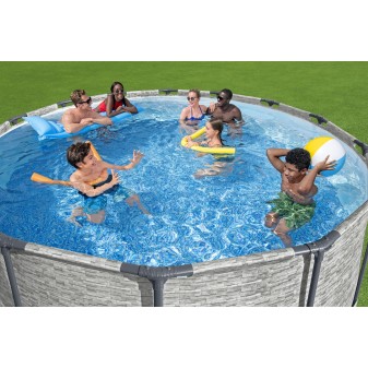 Piscine hors sol ronde Steel Pro Max 427 x 122 cm décor pierres Piscine hors sol ronde Steel Pro Max 427 x 122 cm décor pierres